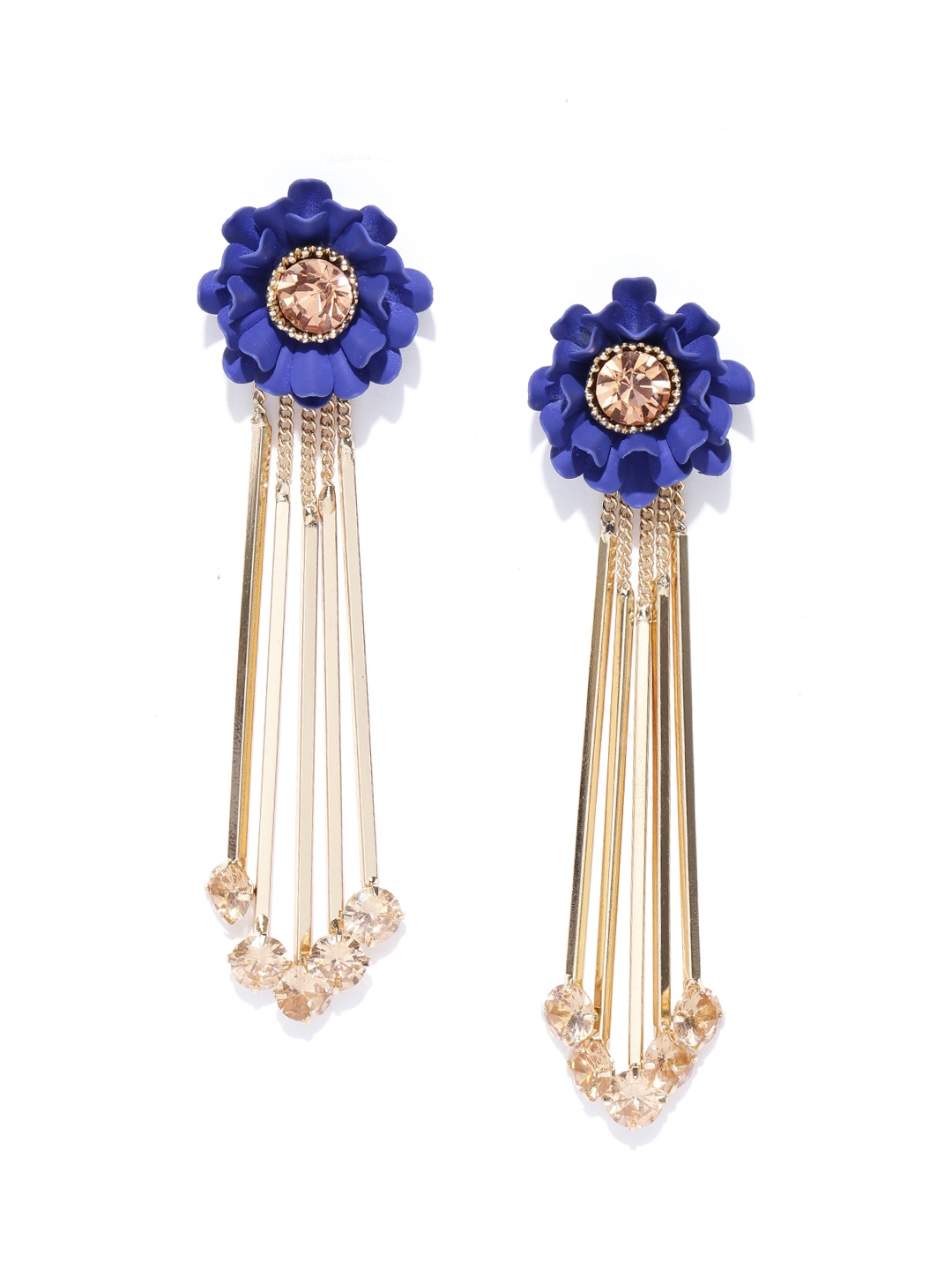 

Jewels Galaxy Navy Blue Gold-Plated Handcrafted Floral Drop Earrings