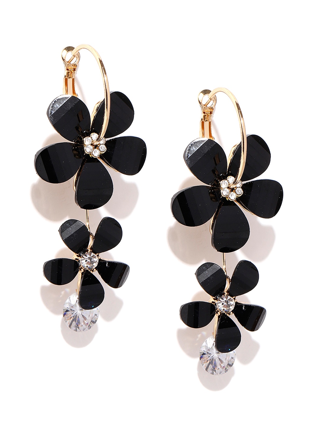 

Jewels Galaxy Black Gold-Plated Handcrafted Floral Drop Earrings
