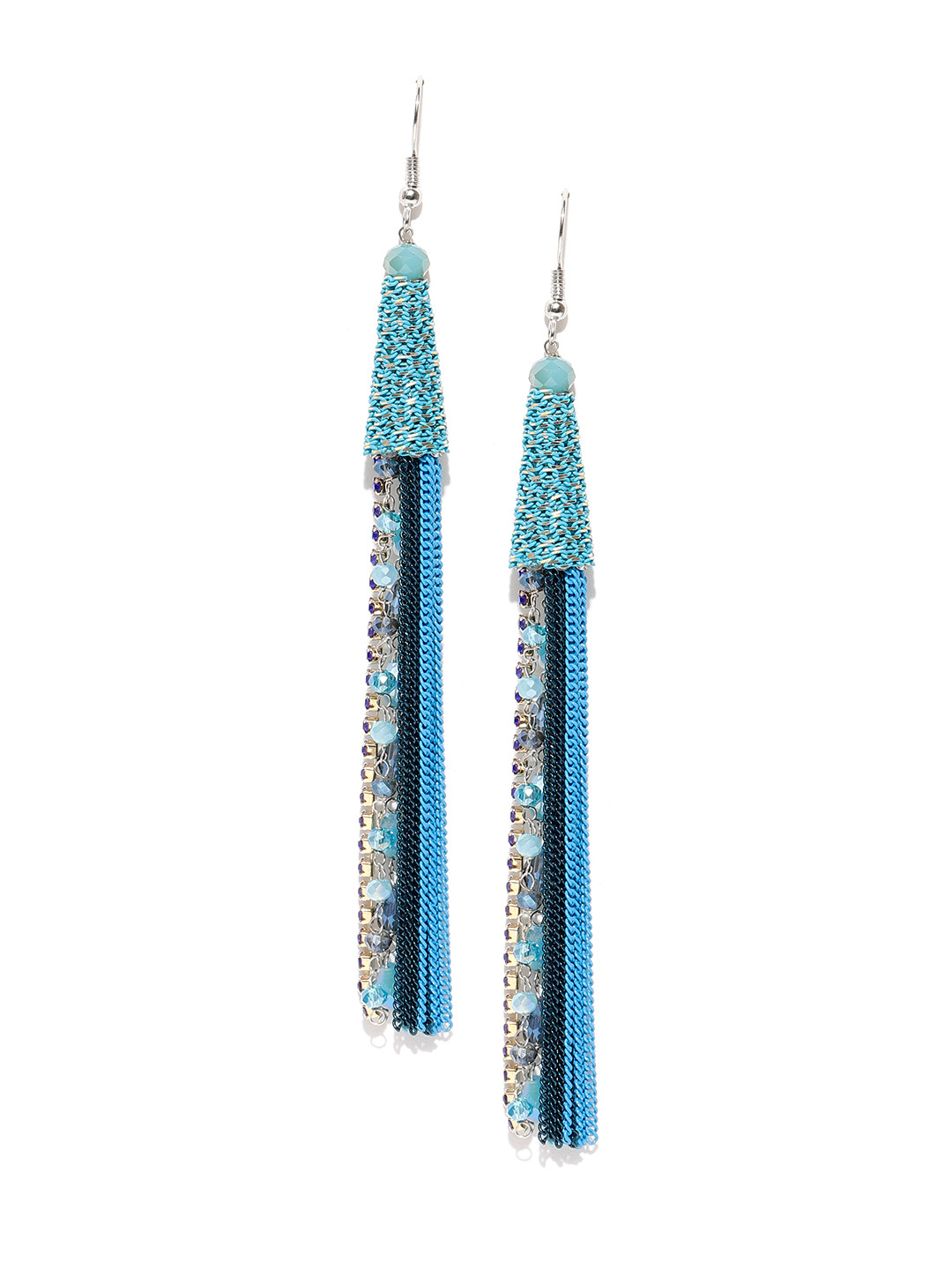 

Jewels Galaxy Blue Silver-Plated Handcrafted Contemporary Drop Earrings