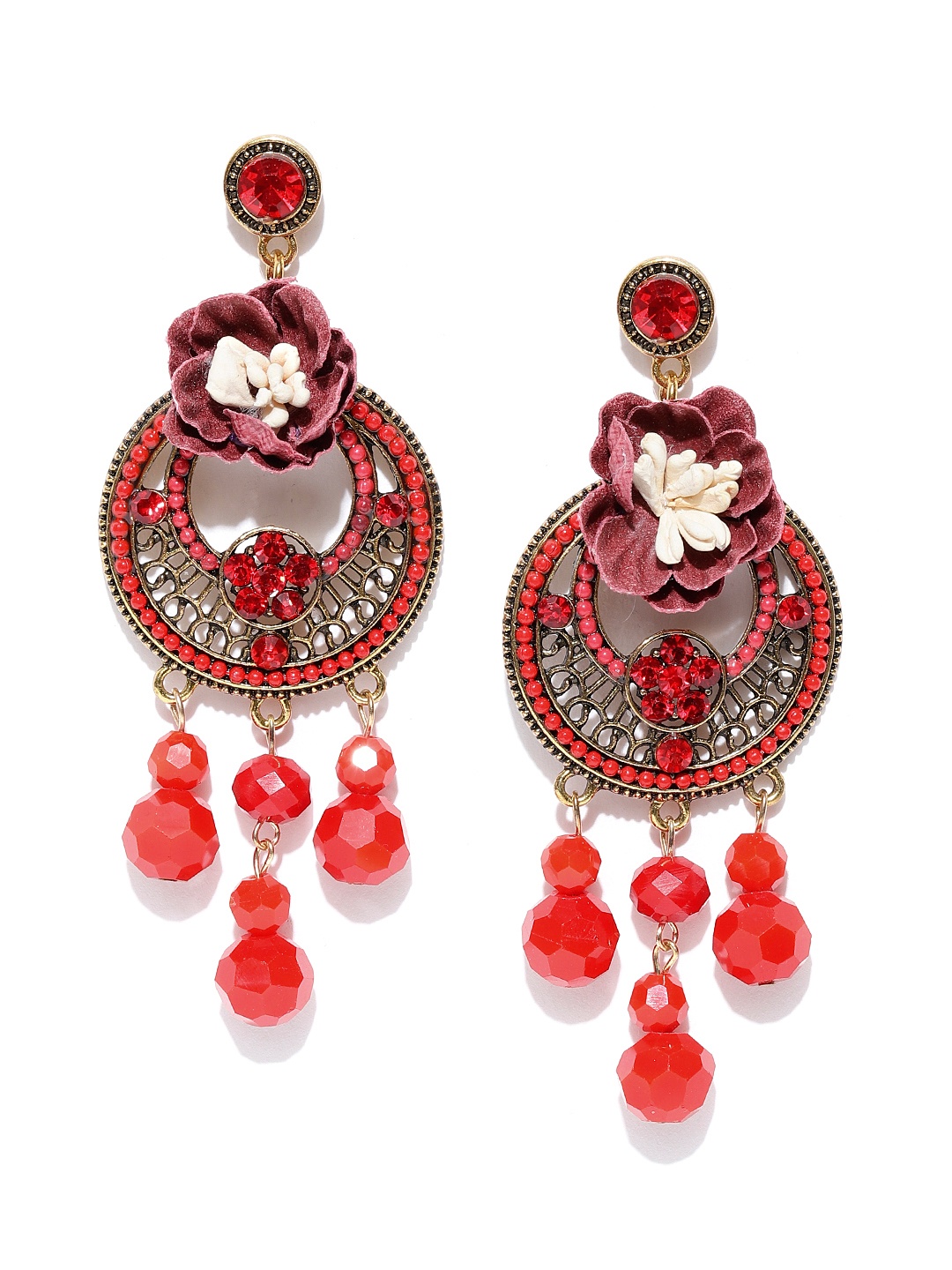 

Jewels Galaxy Red gold-Plated Handcrafted Circular Drop Earrings