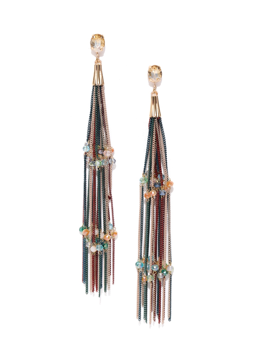 

Jewels Galaxy Multicoloured Gold-Plated Tasselled Handcrafted Contemporary Drop Earrings, Multi