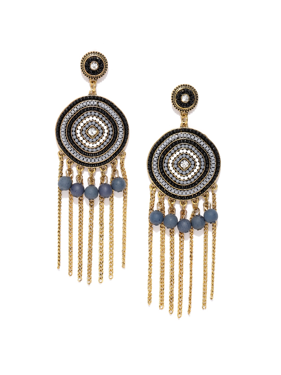 

Jewels Galaxy Grey & Black Gold-Plated Beaded Handcrafted Contemporary Drop Earrings