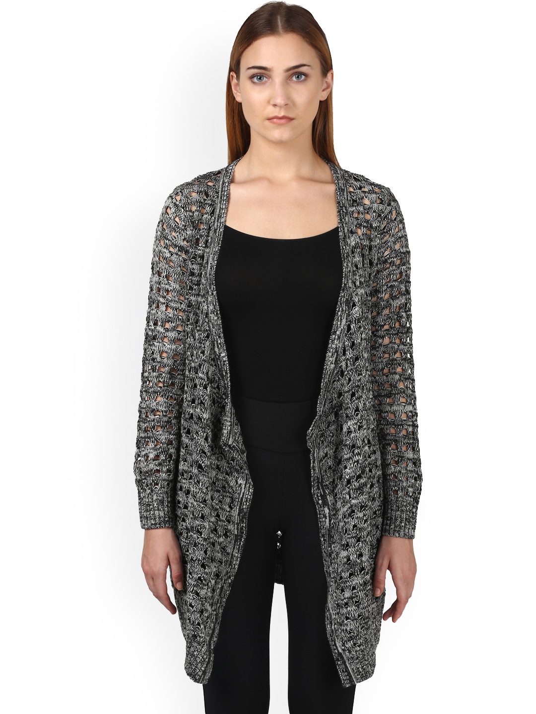 

Park Avenue Woman Women Grey Self Design Front-Open