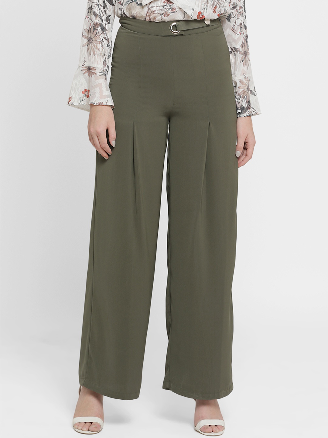 

Kazo Women Olive Green Solid Flared Palazzos