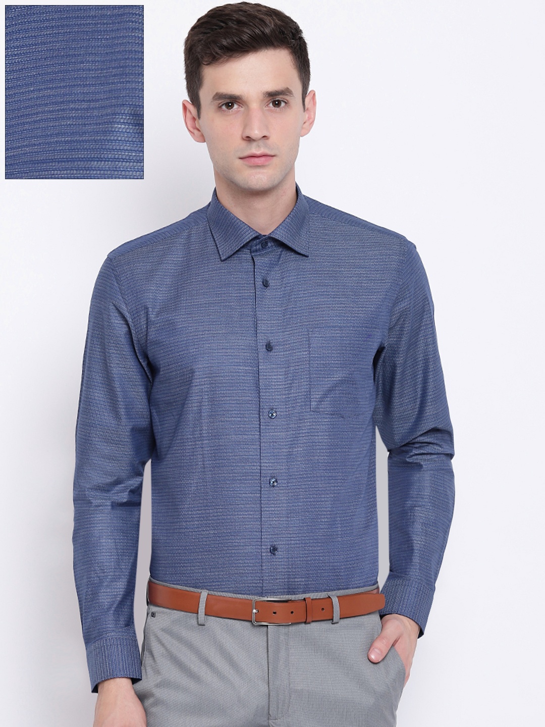 

Blackberrys Men Blue Slim Fit Self-Striped Formal Shirt