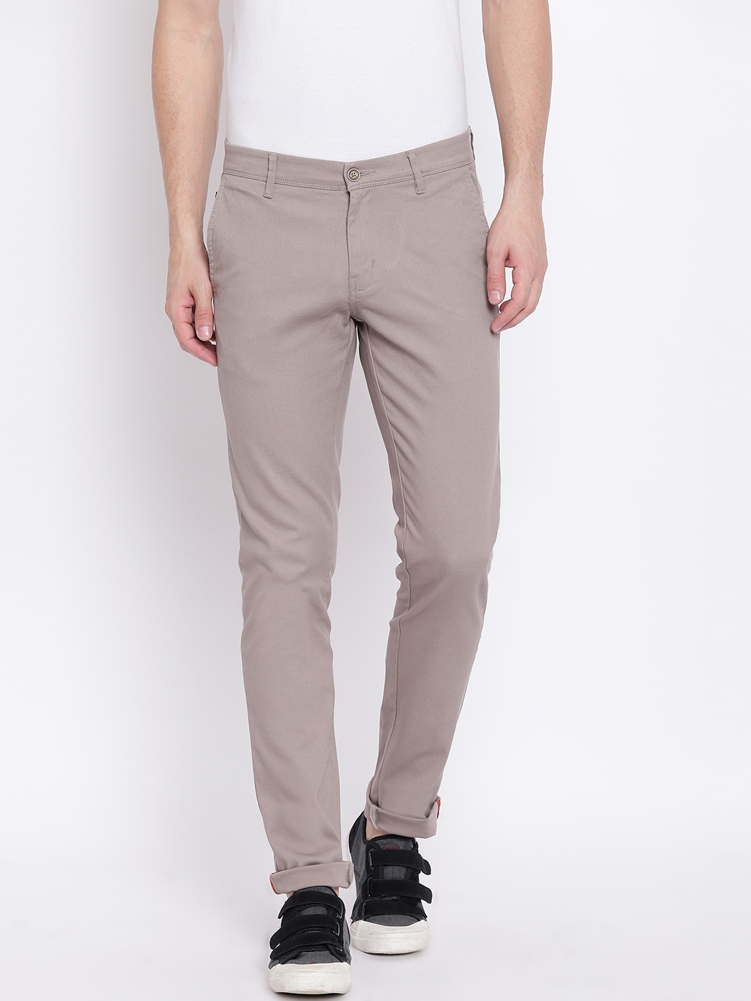 

Blackberrys Men Taupe Regular Fit Solid Casual Trousers