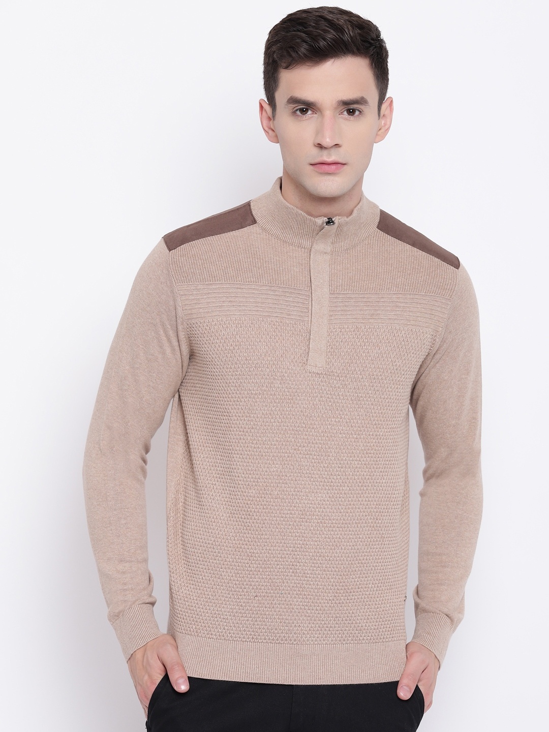 

Blackberrys Men Beige Self Design Pullover