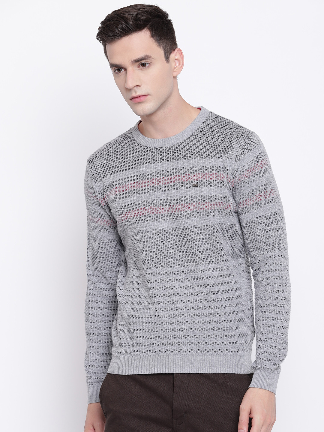 

Blackberrys Men Grey & Black Self Design Sweater