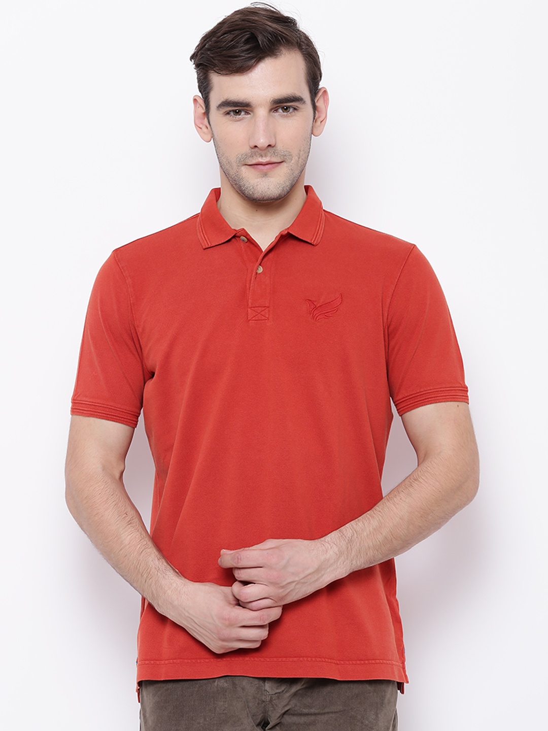 

Blackberrys Men Rust Orange Solid Polo Collar Pure Cotton T-shirt