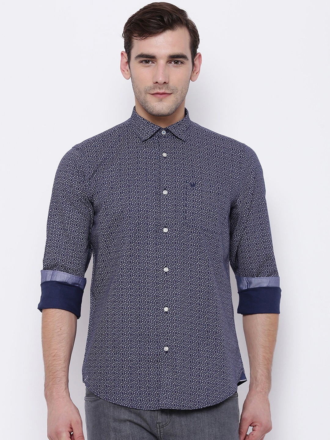 

Blackberrys Men Navy Blue & White Slim Fit Printed Casual Shirt