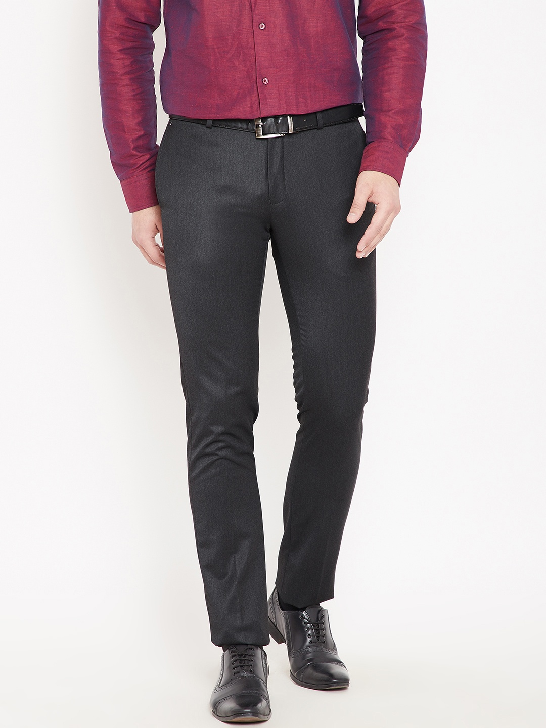 

Blackberrys Men Charcoal Grey Tapered Fit Solid Formal Trousers