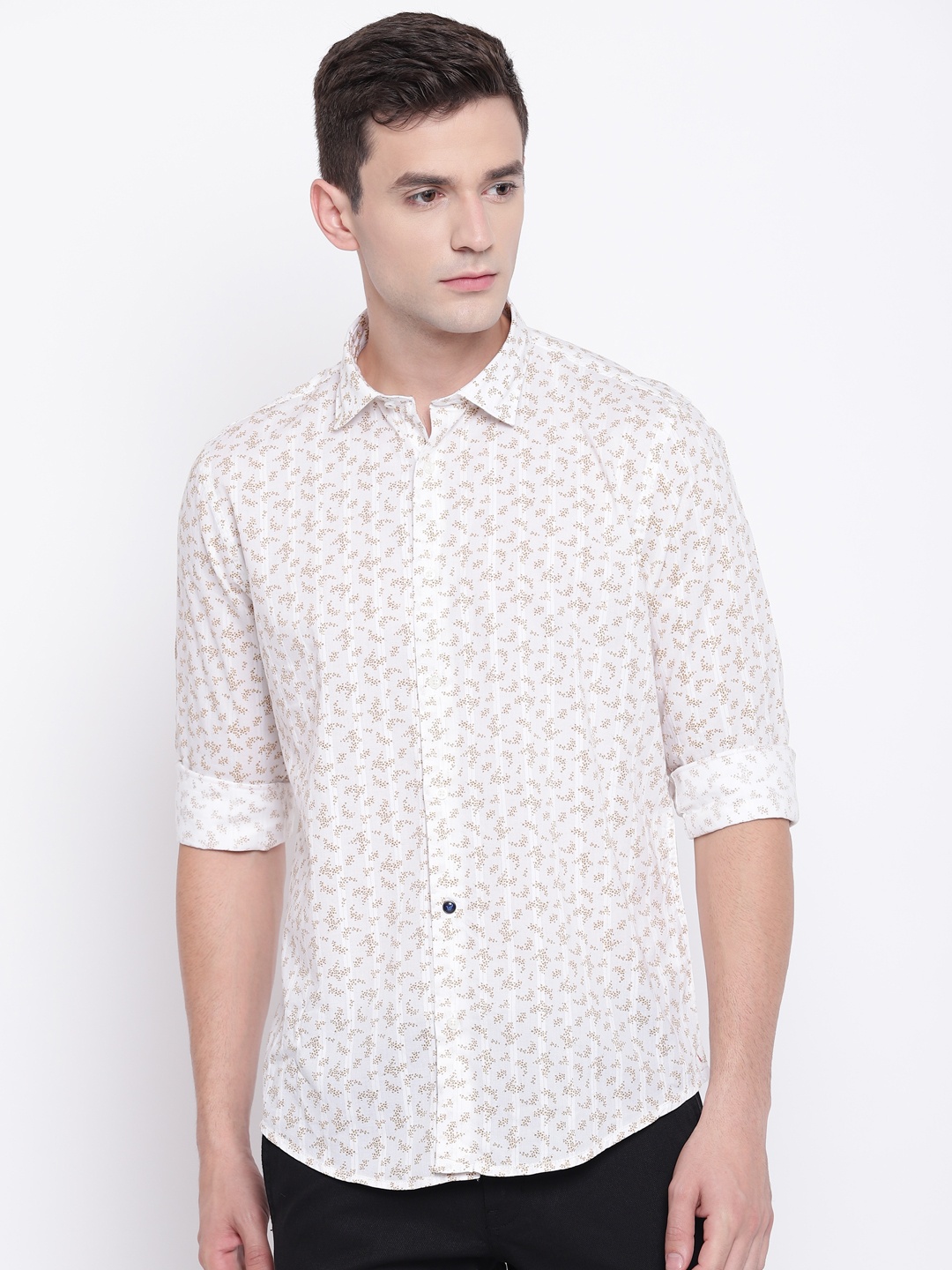 

Blackberrys Men Off-White & Mustard Brown Regular Fit Printed Casual Shirt