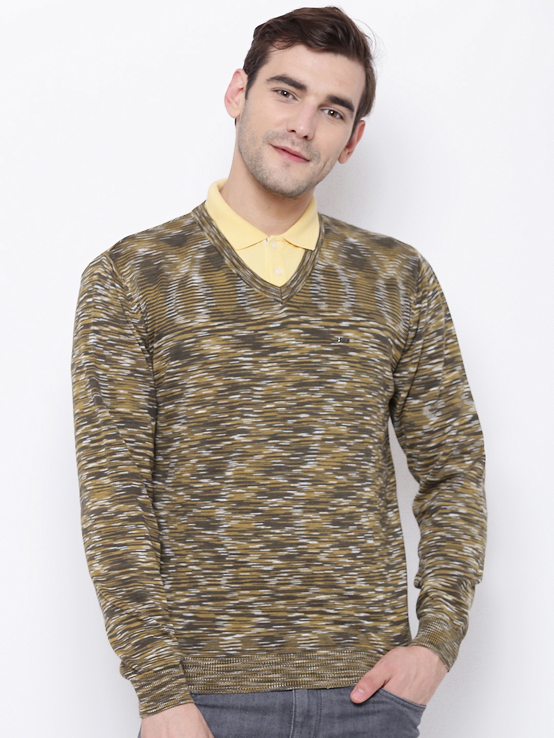 

Blackberrys Men Olive Green Self Design Pullover