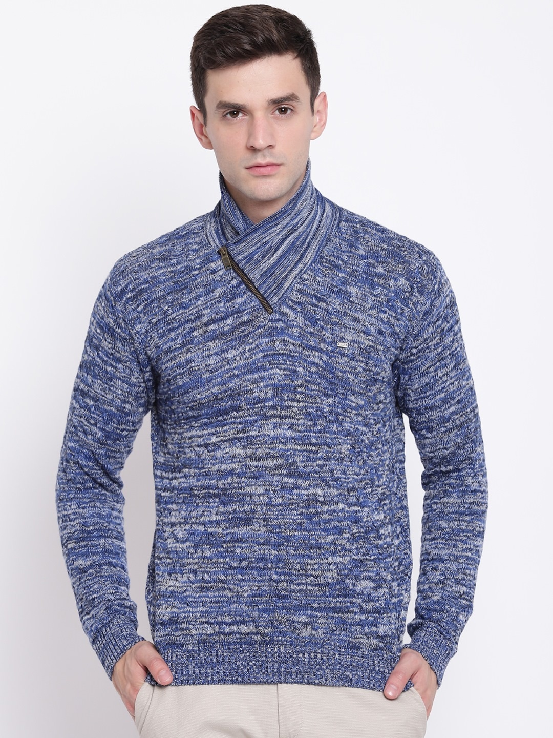 

Blackberrys Men Blue & White Self Design Pullover