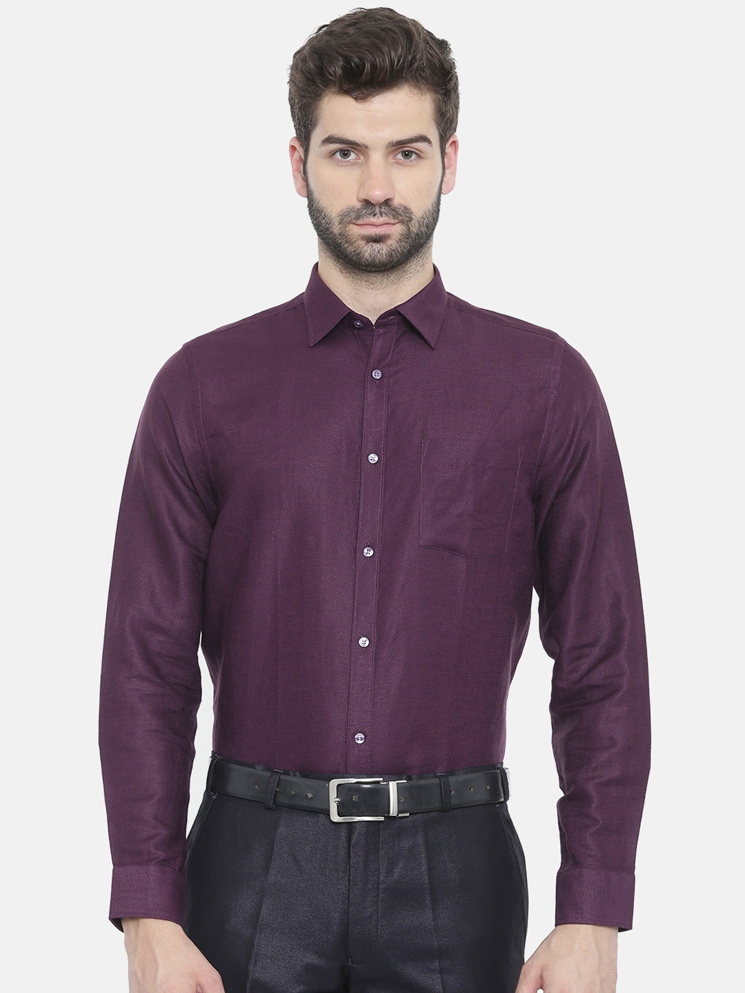 

Blackberrys Men Purple Slim Fit Self Design Formal Shirt