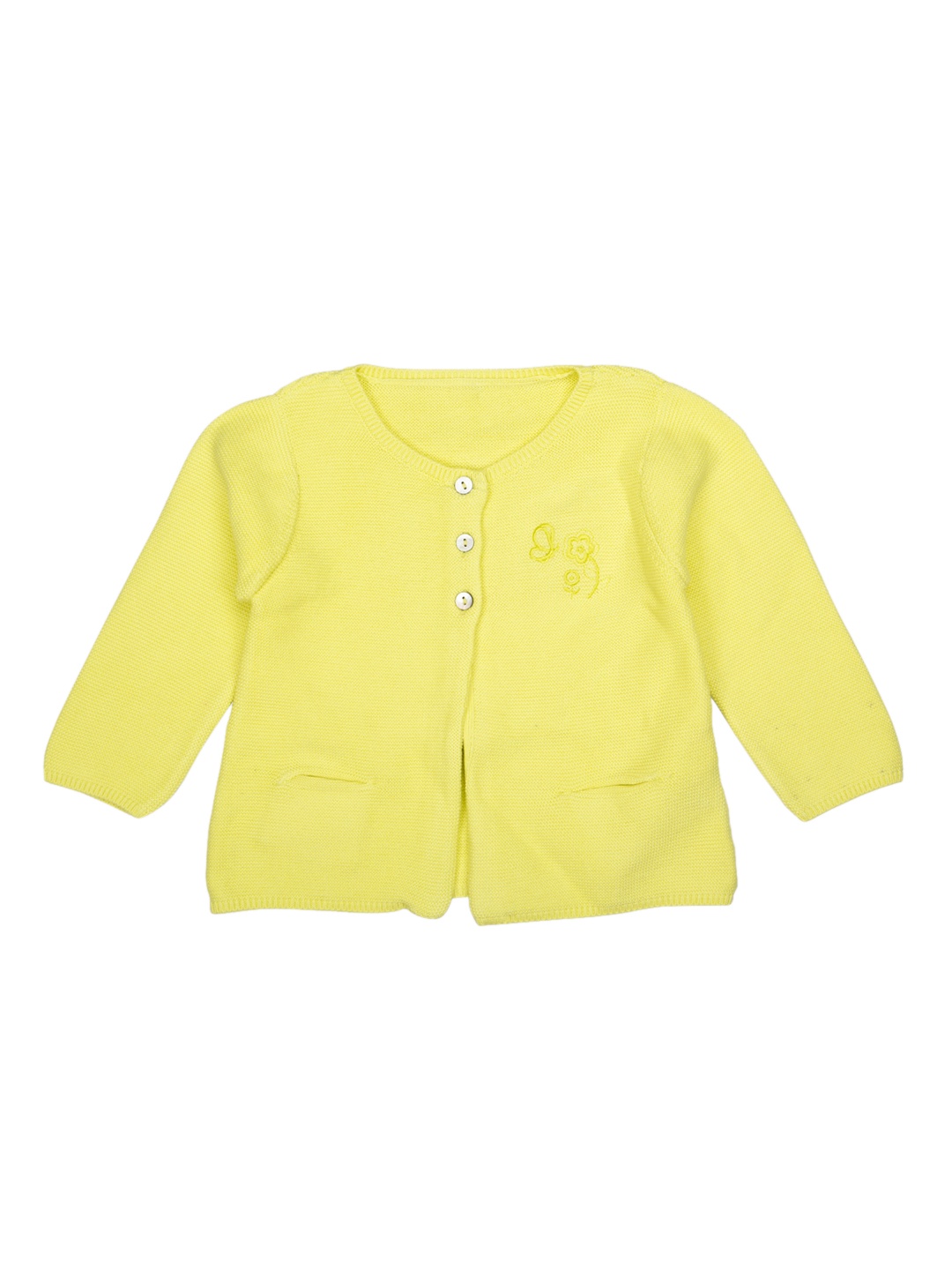 

MeeMee Girls Yellow Solid Front-Open Woolen Sweater