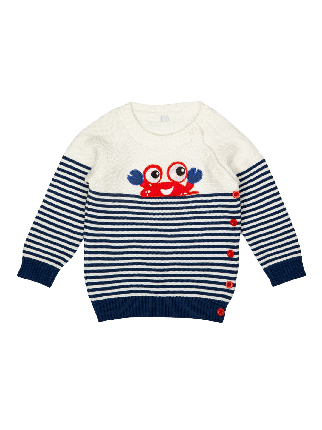 

MeeMee Boys White & Navy Blue Striped Woolen Pullover