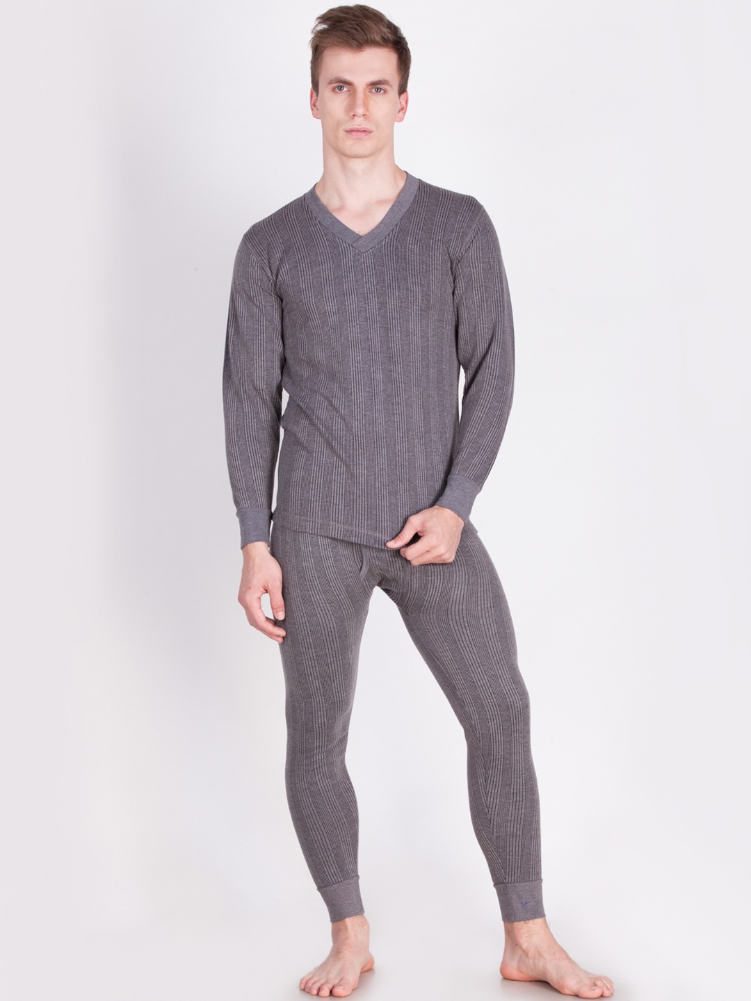 

Dollar Ultra Men Grey Striped Thermal Set