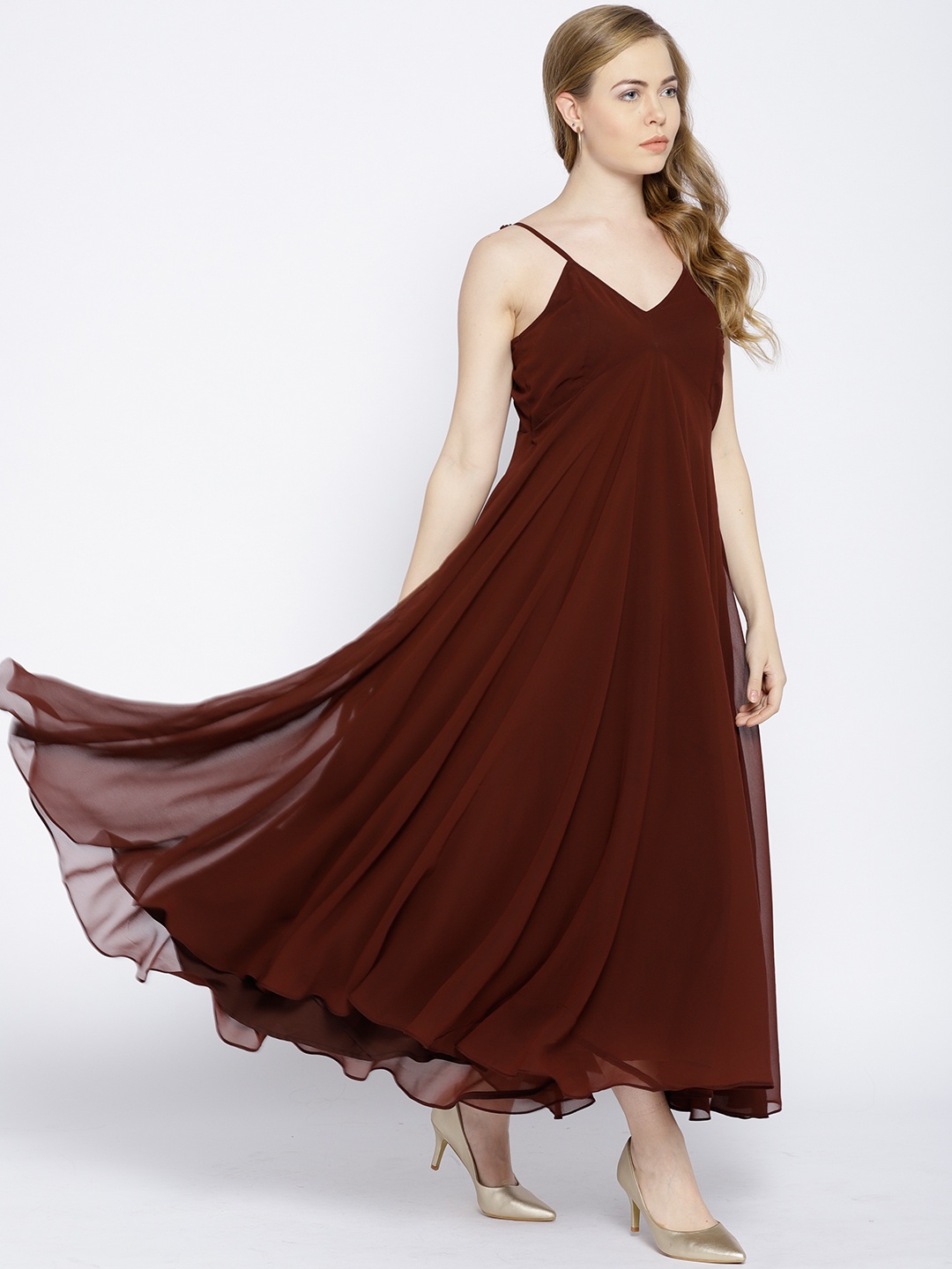 

MABISH by Sonal Jain Women Coffee Brown Solid Maxi Dress