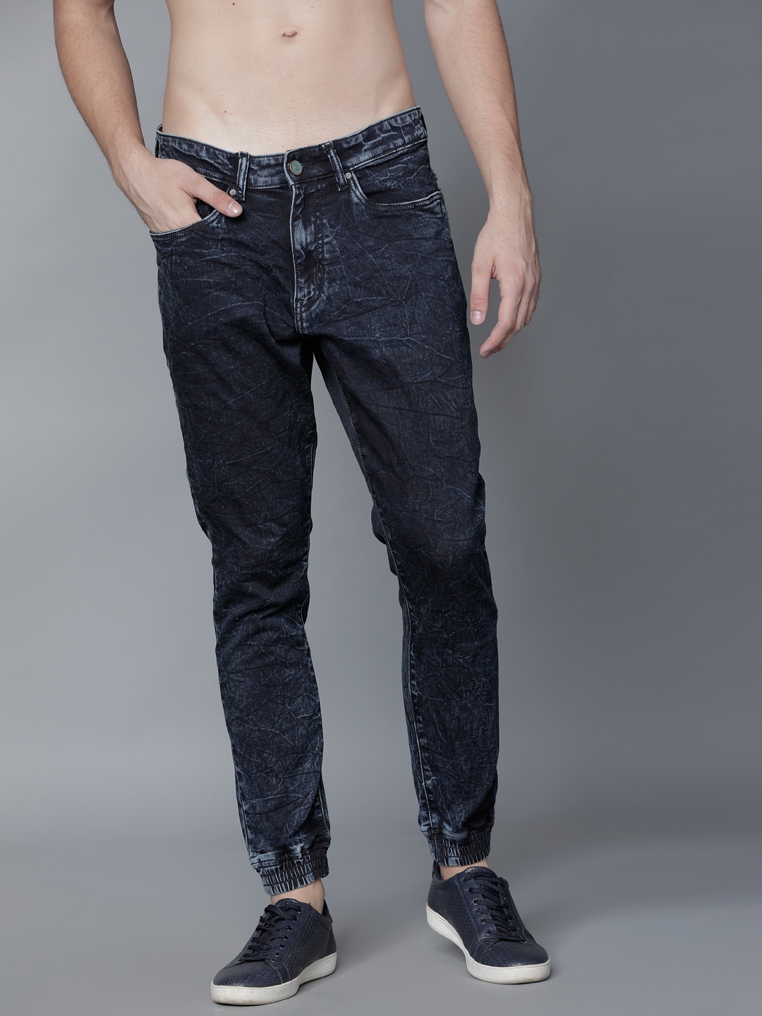 

LOCOMOTIVE Men Blue Mid-Rise Clean Look Stretchable Joggers