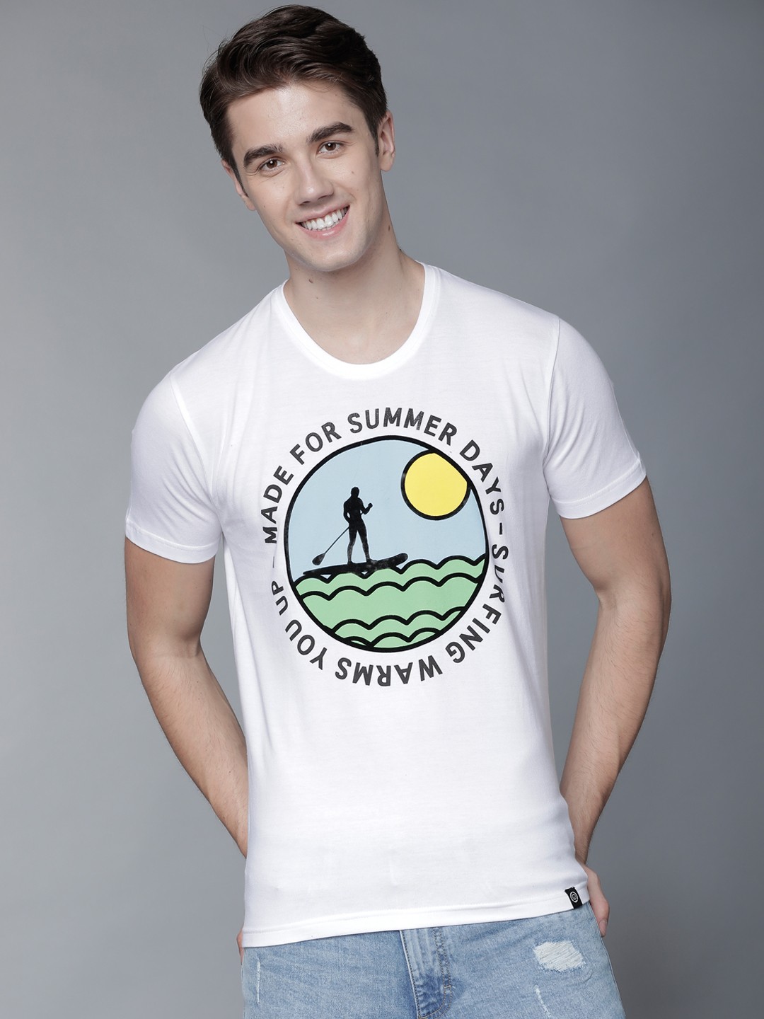 

LOCOMOTIVE Men White Printed Round Neck T-shirt