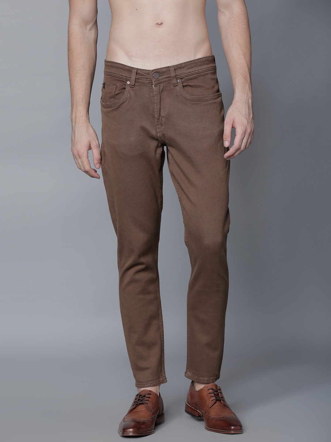 

LOCOMOTIVE Men Brown Tapered Fit Mid-Rise Clean Look Stretchable Jeans