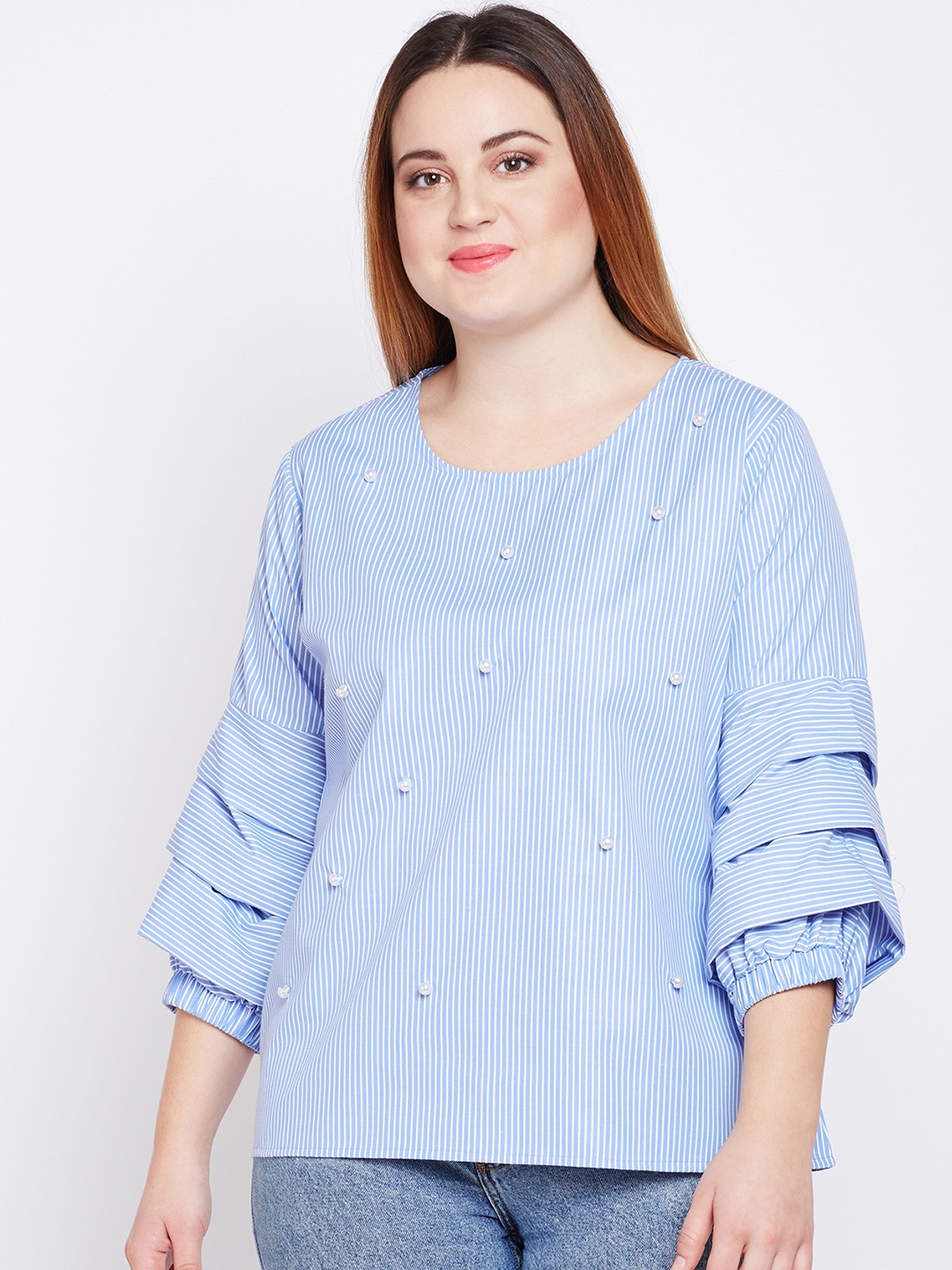 

Style Quotient Women Blue Striped Top