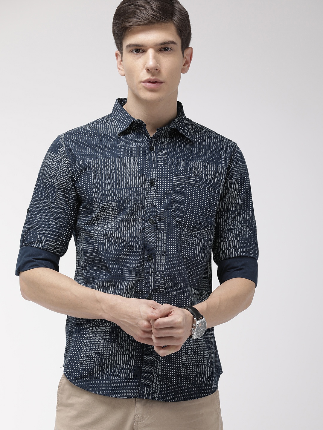 

HIGHLANDER Men Navy Blue Slim Fit Printed Casual Shirt