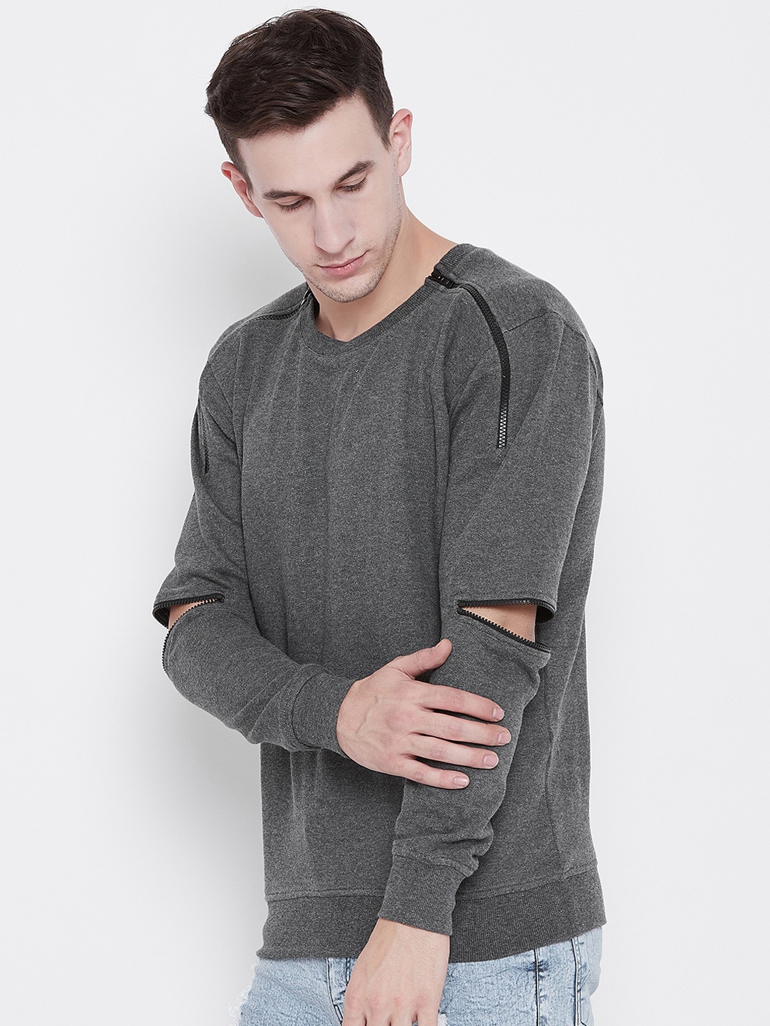 

FUGAZEE Men Charcoal Solid Sweatshirt