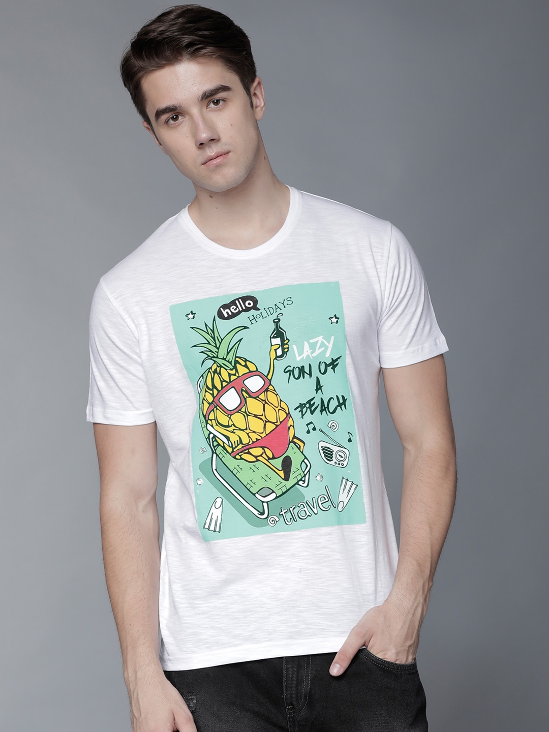 

LOCOMOTIVE Men White Printed Round Neck T-shirt