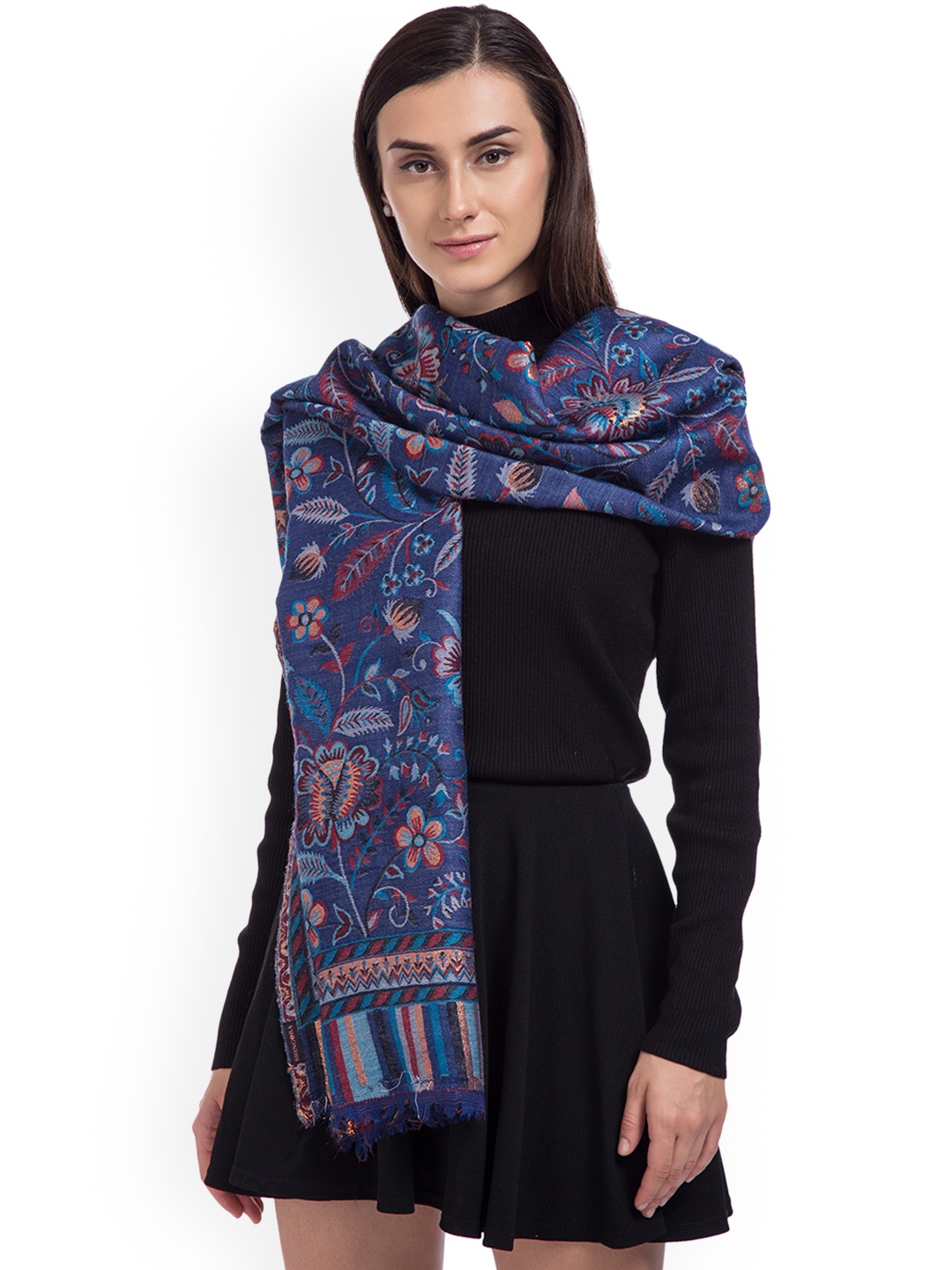 

SHINGORA Women Blue Woven Design Woollen Stole