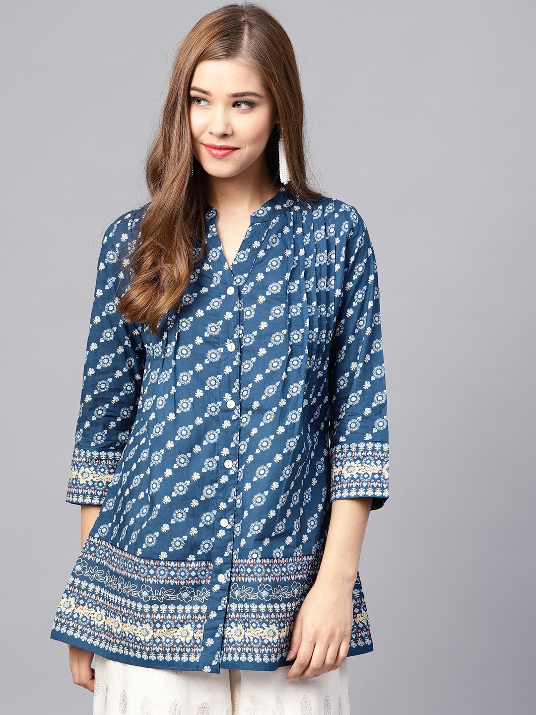 

Rain & Rainbow Women Navy Blue Printed A-line Kurti
