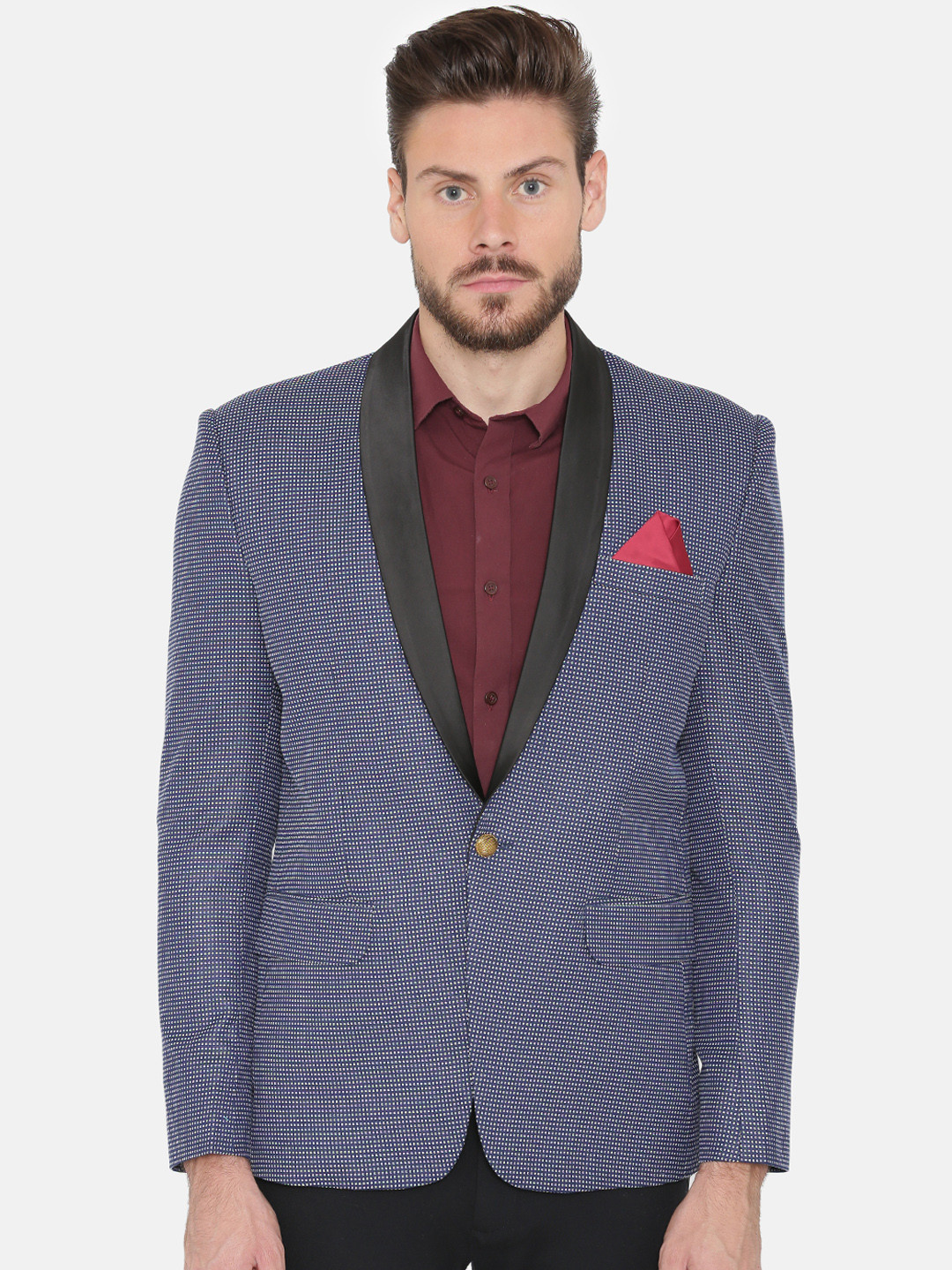 

Wintage Men Blue Checked Single-Breasted Blazer