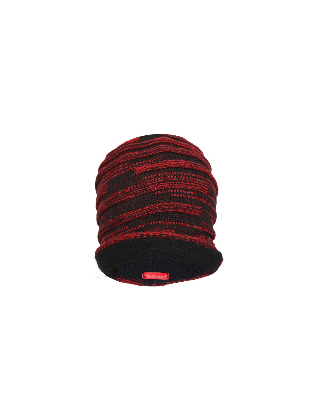 

FabSeasons Red & Black Self Design Beanie