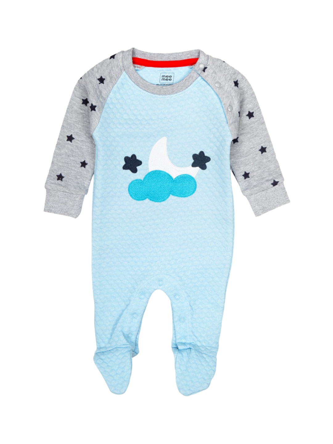 

MeeMee Boys Blue & Grey Melange Printed Sleepsuit