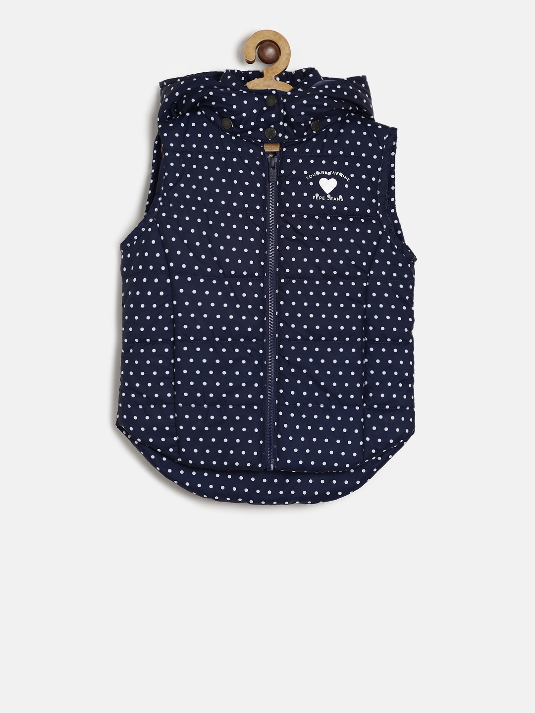 

Pepe Jeans Girls Navy Blue Printed Hooded Quilted Jacket