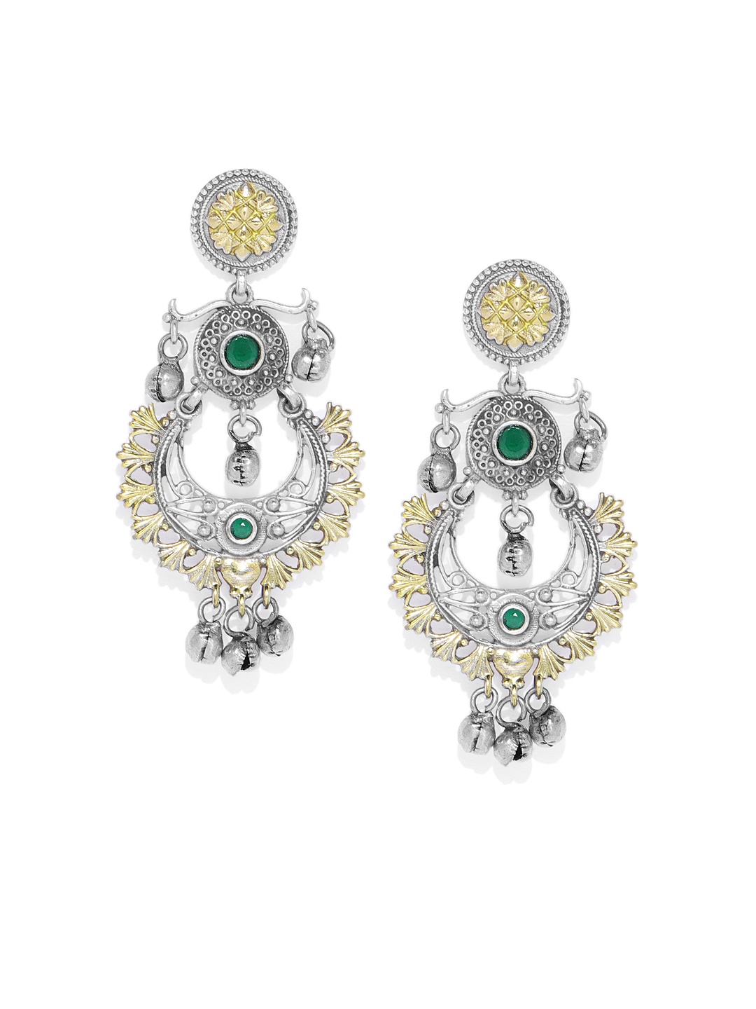 

AccessHer Silver-Plated & Green Crescent Shaped Drop Earrings