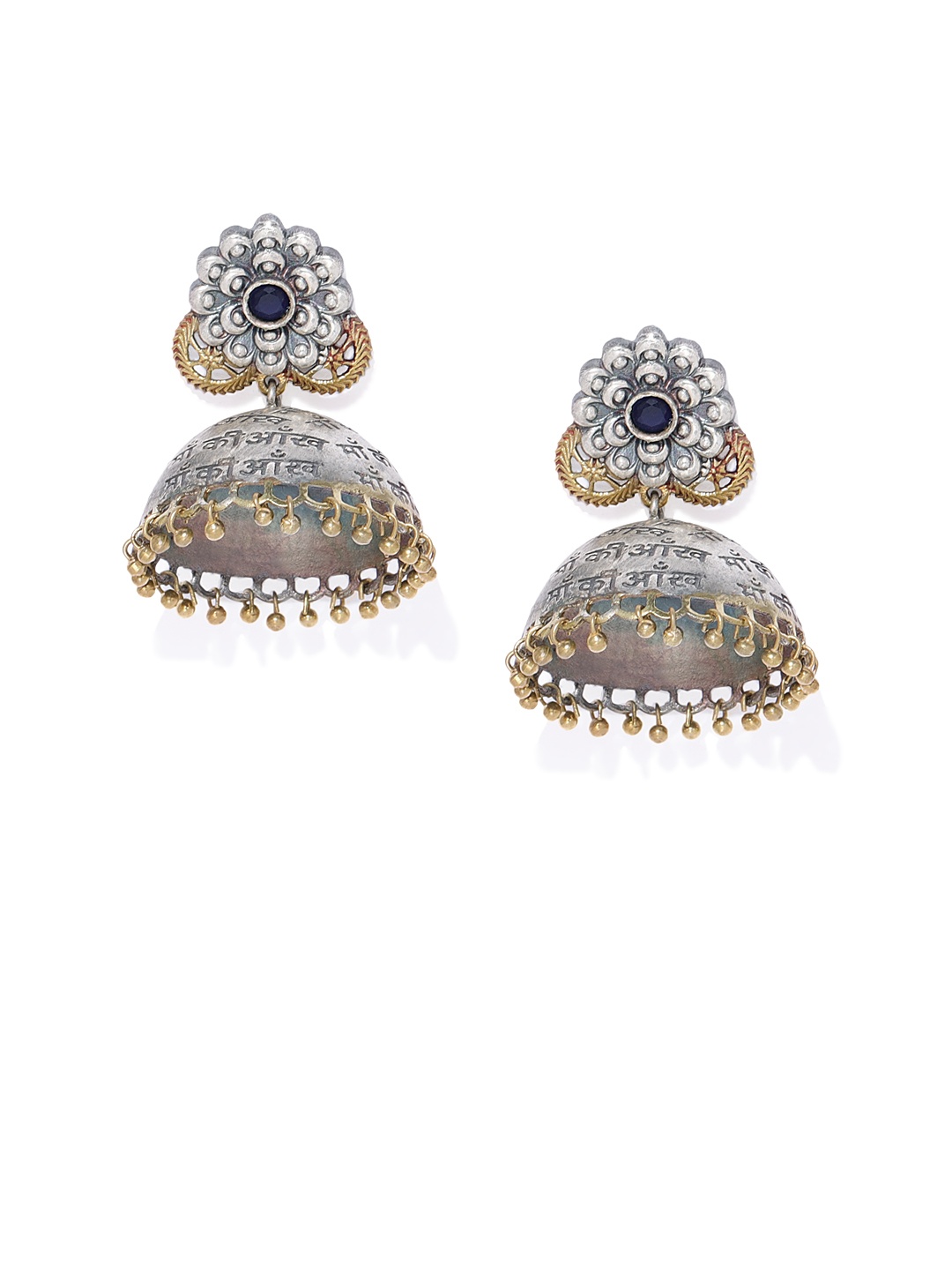 

AccessHer Silver-Plated & Gold-Toned Oxidised Dome Shaped Jhumkas