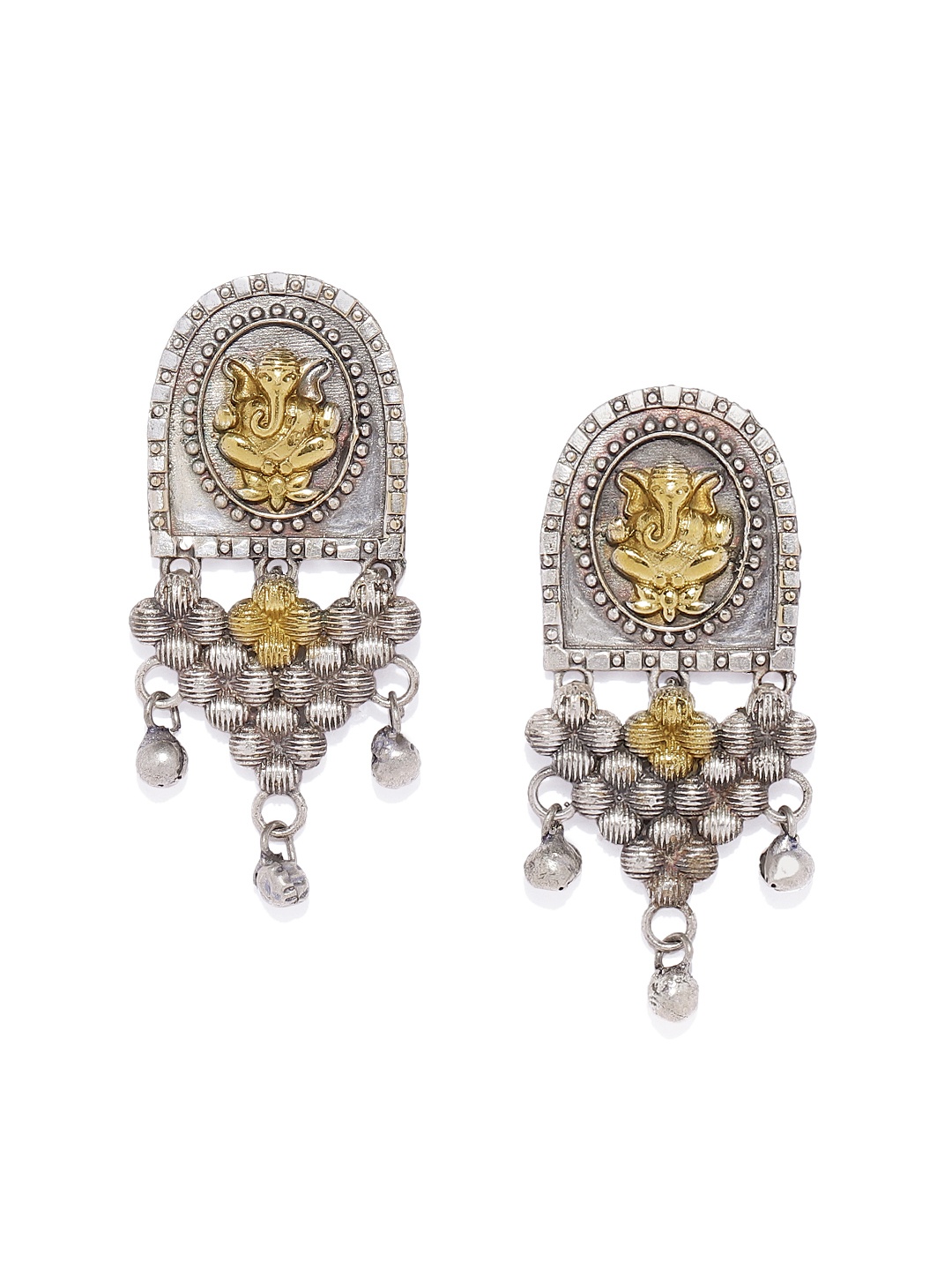 

AccessHer Silver-Toned & Gold-Toned Oval Drop Earrings