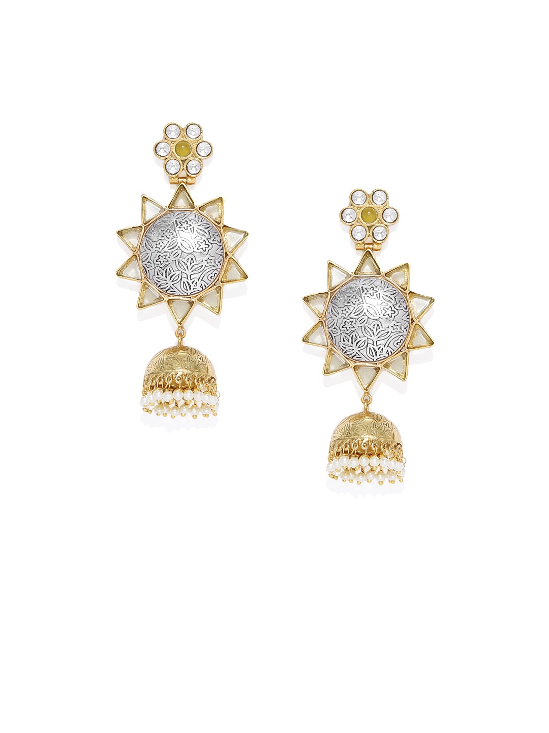 

AccessHer Women Silver-Toned & Gold-Toned Dome Shaped Jhumkas