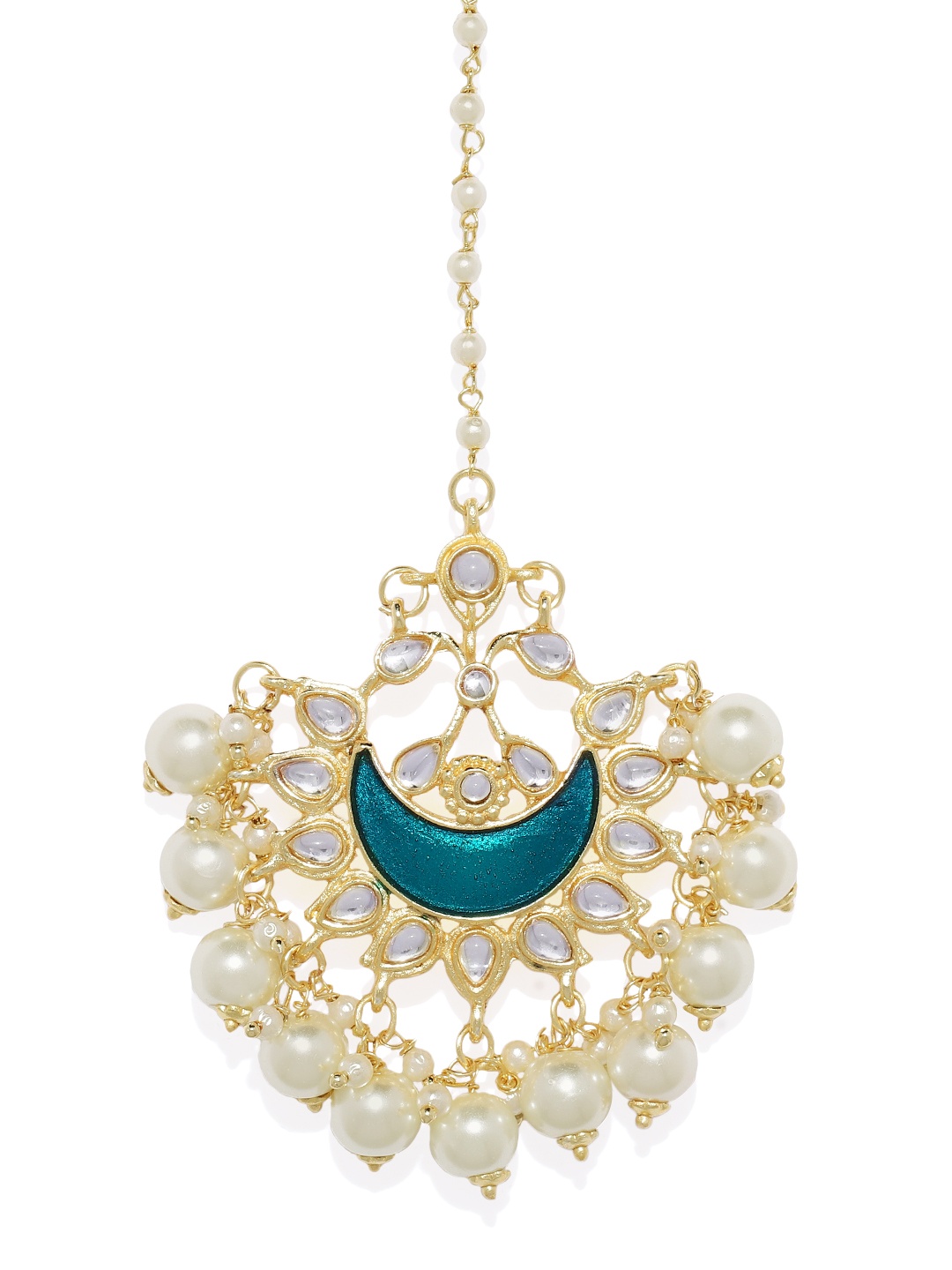 

AccessHer Gold-Plated & Teal Green Meenakari Kundan Maang Tika