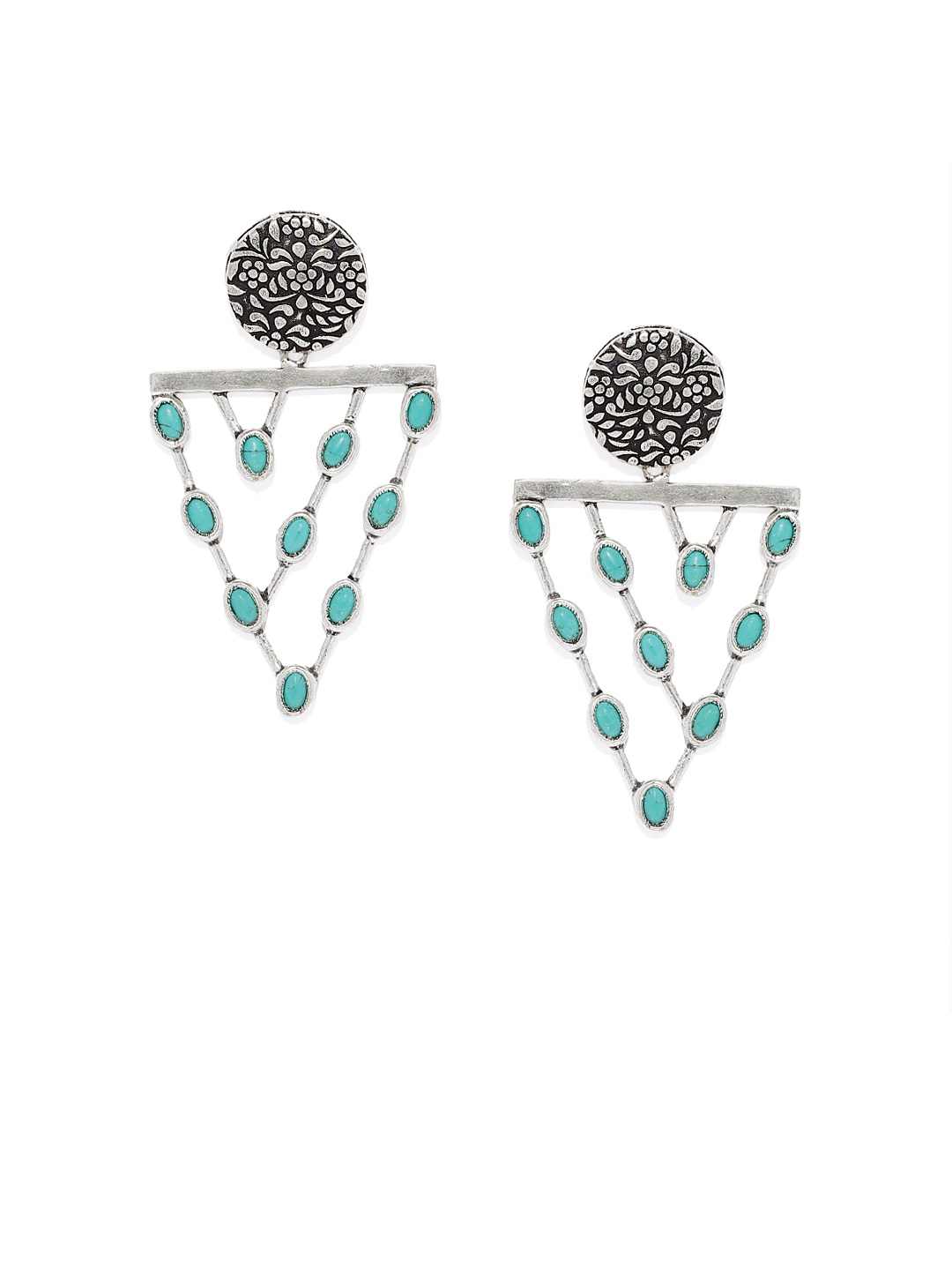 

AccessHer Silver-Plated & Green Emerald Stone Studded Classic Shaped Drop Earrings