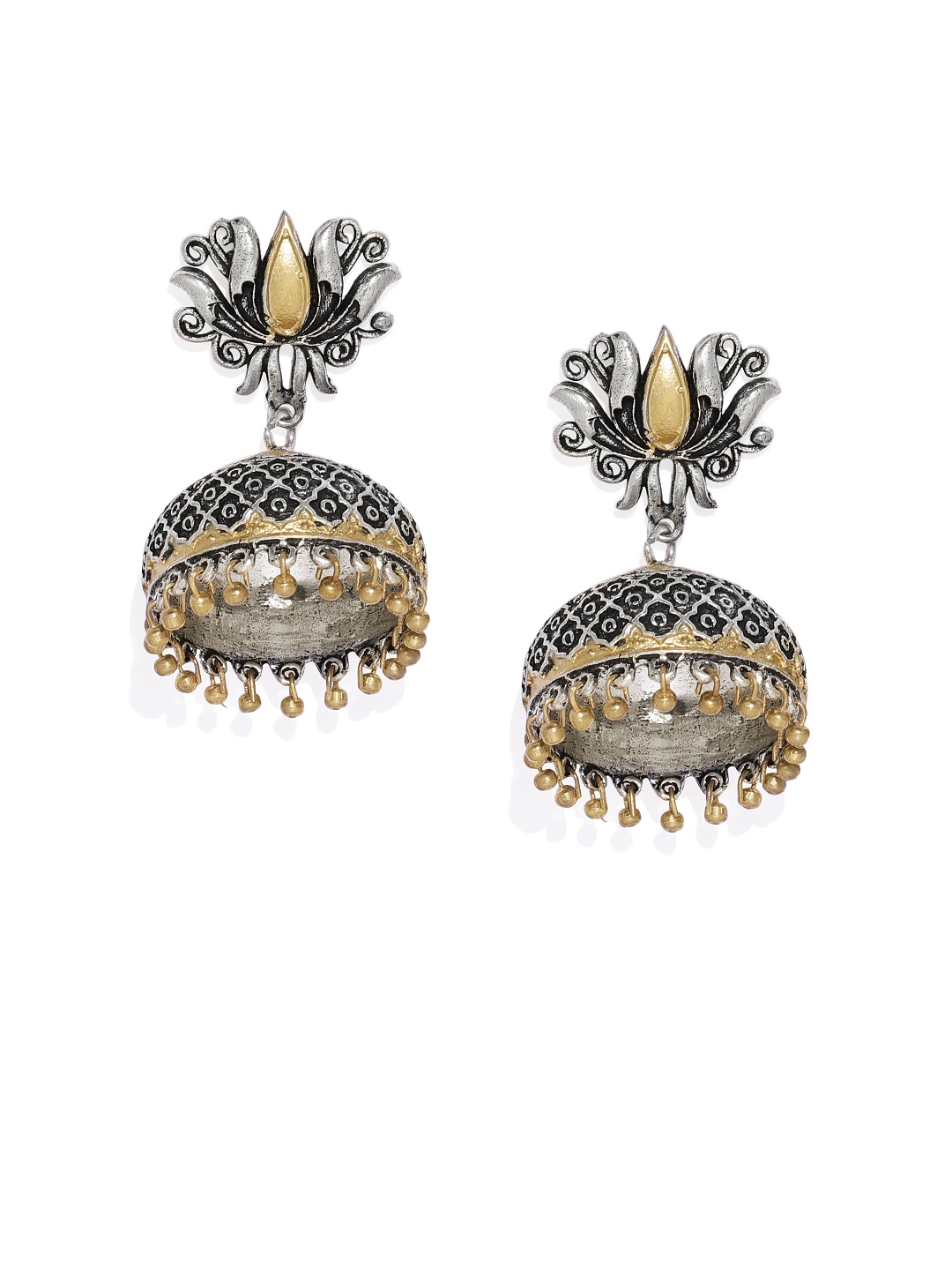 

AccessHer Silver-Plated & Gold-Toned Dome Shaped Jhumkas