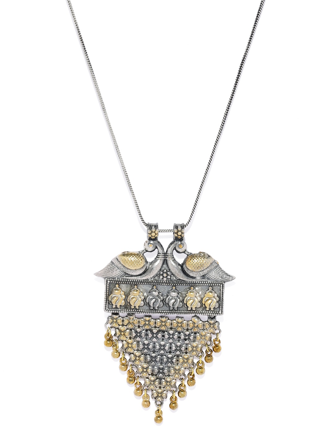 

AccessHer Gold-Toned Brass Silver-Plated Kundan Oxidised Necklace