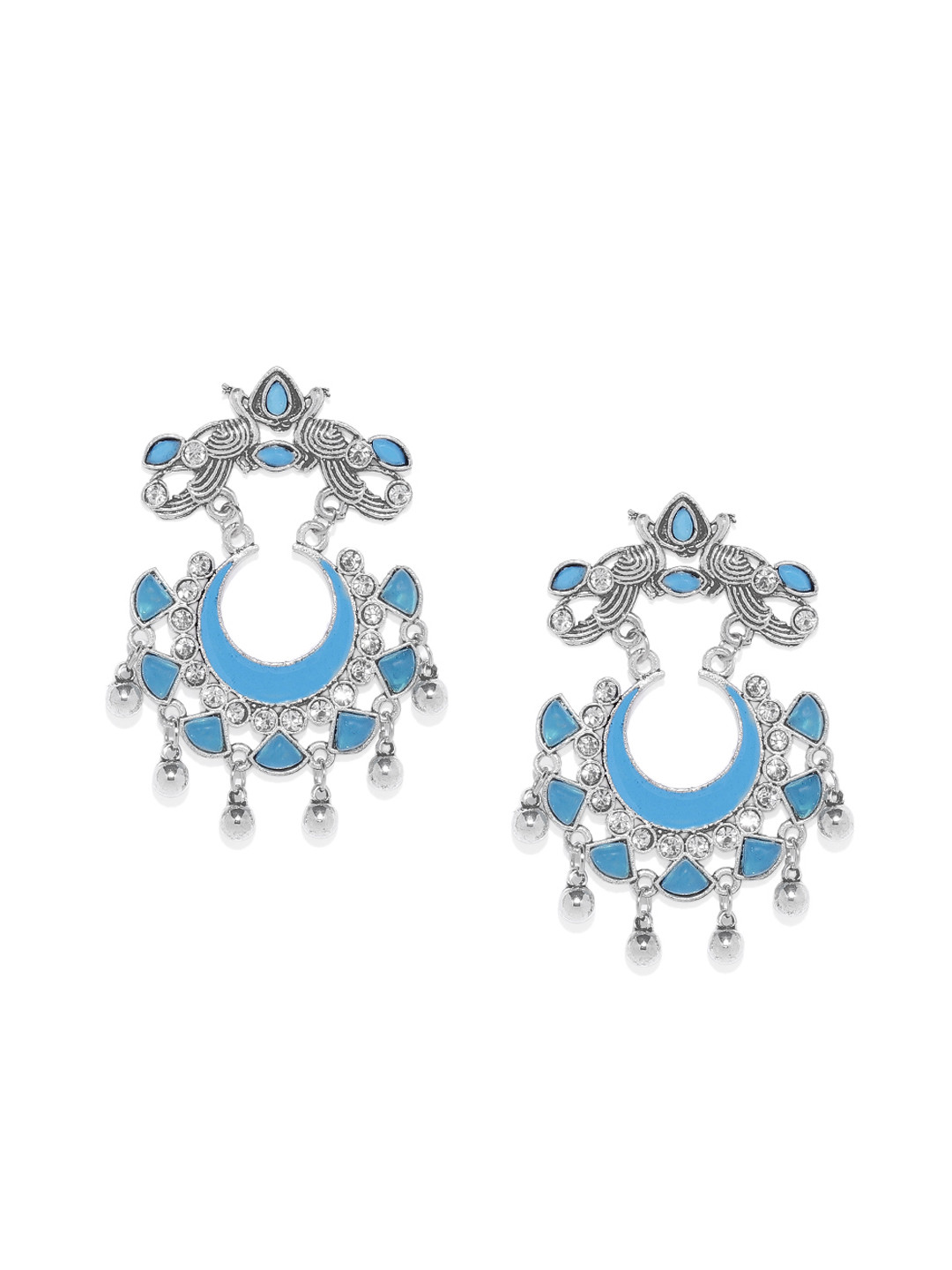 

AccessHer Silver-Toned & Blue Crescent Shaped Chandbalis