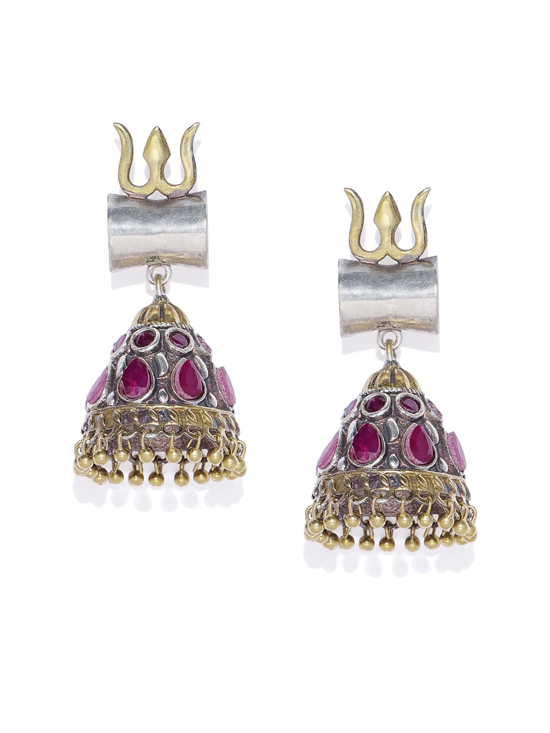 

AccessHer Silver-Plated & Red Dome Shaped Jhumkas