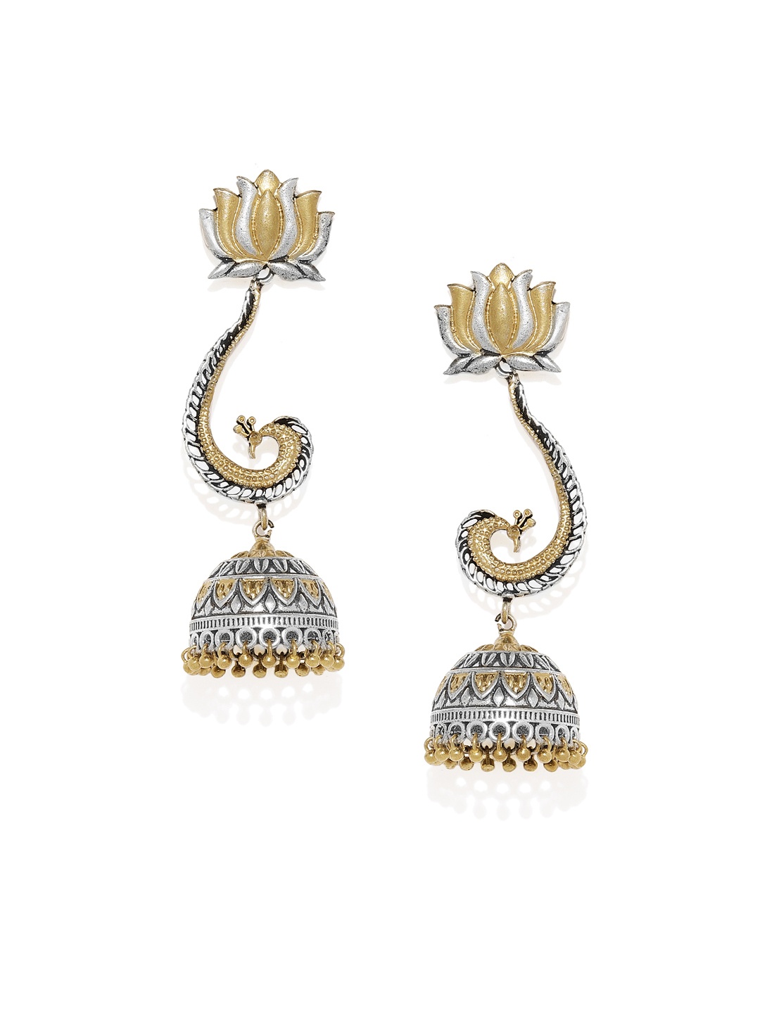 

AccessHer Silver-Toned & Gold-Toned Dome Shaped Drop Earrings