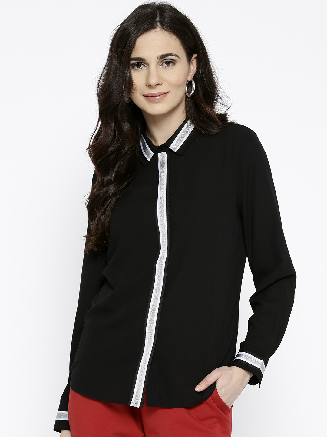 

United Colors of Benetton Women Black Regular Fit Solid Casual Shirt