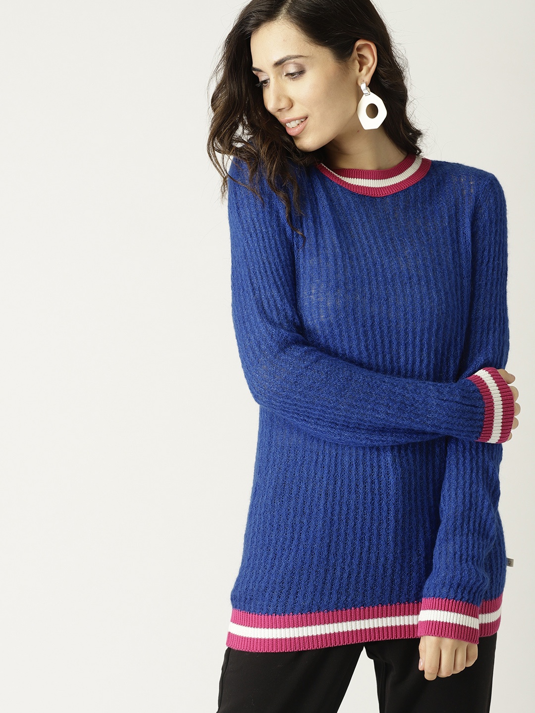 

United Colors of Benetton Women Blue Solid Pullover