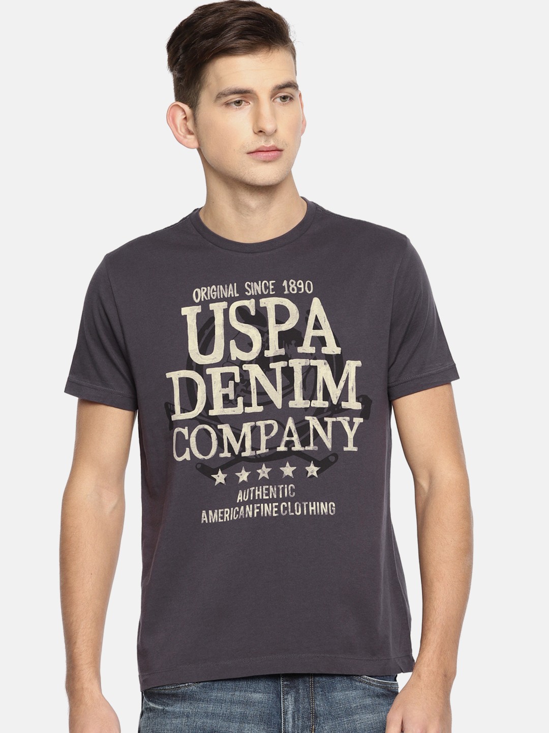 

U.S. Polo Assn. Denim Co. Men Grey Printed Round Neck T-shirt